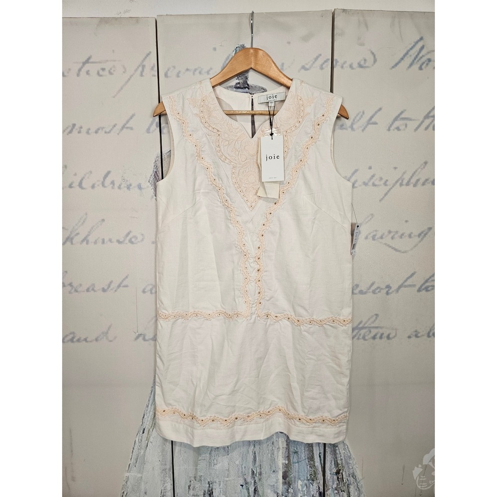 NWT Joie Modarie Dress L Buttercream Linen Blend Eyelet Embroidered Shift Boho
